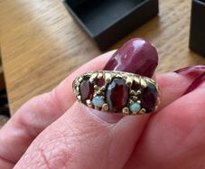 Vintage Ring - 9ct Gold Garnet & Opal stones - size K