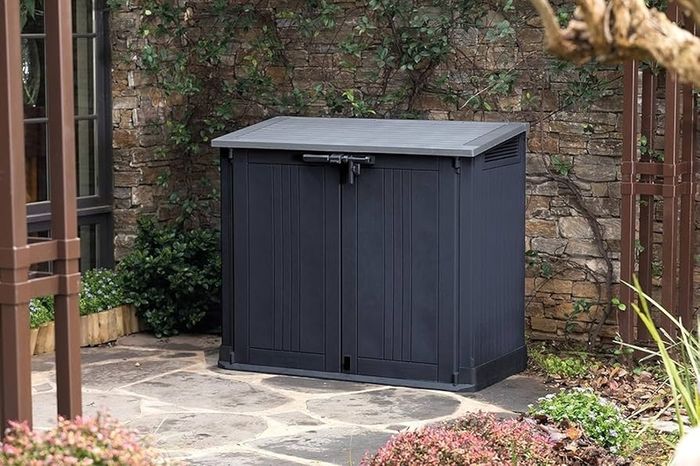 Store it Out Nova Outdoor Garden Storage Shed, 32 x 71.5 x 113.5 cm, Dark Grey with Light Grey Lid
