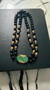 14k gold and curved jade with diamond necklace