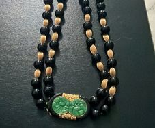 14k gold and curved jade with diamond necklace