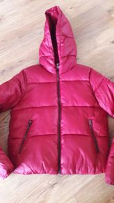 Bershka dark red padded jacket with hood size UK S
