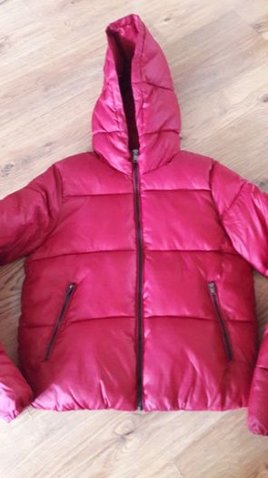 Bershka dark red padded jacket with hood size UK S