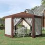 Hexagonal Garden Gazebo - Patio Party Outdoor Canopy Tent Sun Shelter with Mosquito Netting and Zipped Door, Brown Image 6