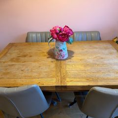 Solid oak dining table and chairs