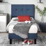 36 cm Upholstered Platform Bed Frame | Mattress Foundation | Wood Slat Support | For Adults, Kids, Teenagers | Easy Assembly | Single | Navy (MATRESS NOT INCLUDED) Image 2