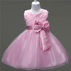 Girls 3D Effect Flower Sleeveless Formal Party Dress Wedding Bridesmaid Sz 2-3y