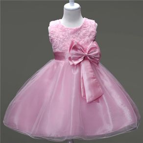Girls 3D Effect Flower Sleeveless Formal Party Dress Wedding Bridesmaid Sz 2-3y