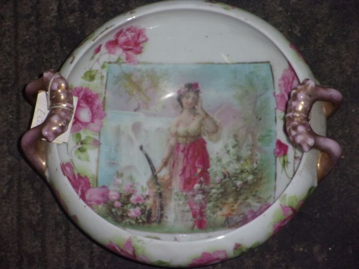 antique hand painted bowl signed
