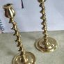 Pair Of Antique 19C English Barley Twist Havy Brass Candlesticks Image 7