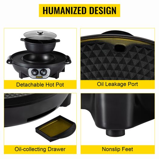 BRAND NEW 2 in 1 Electric Hot Pot BBQ Grill 2200W Multifunction Portable Home Non-Stick Split Pot Smokeless Skillet Barbecue Pan