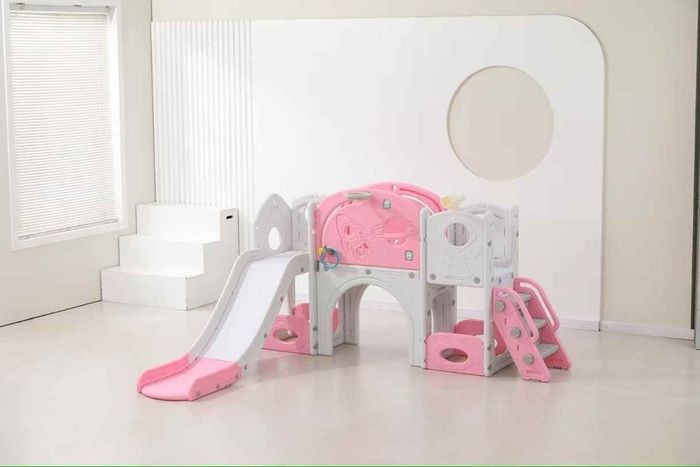 Children's Indoor Slide & Activity Playset - Pink & White