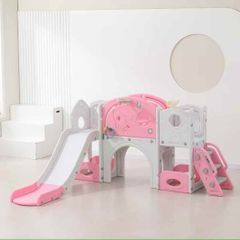 Children's Indoor Slide & Activity Playset - Pink & White