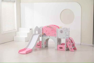 Children's Indoor Slide & Activity Playset - Pink & White