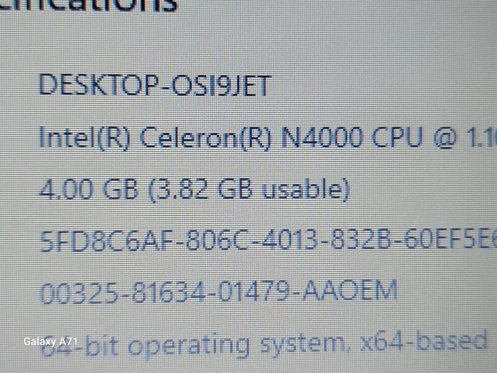 HP Laptop Model 15-da0072na, Intel Celeron N4000 CPU, 1.1GHz, 4GB Ram, 250GB HDD, Windows 10 Home, Microsoft Edge, Chrome