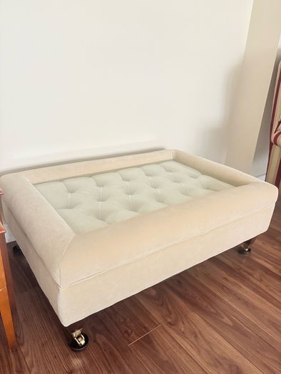 Luxury Custom-Made Velvet Ottoman Coffee Table with Glass Top