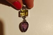 silver pendant with natural stones , amethyst and citrine