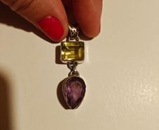 silver pendant with natural stones , amethyst and citrine