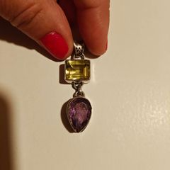 silver pendant with natural stones , amethyst and citrine