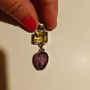 silver pendant with natural stones , amethyst and citrine