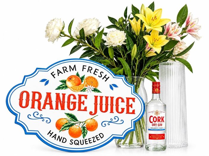 decor orange juice metal sign