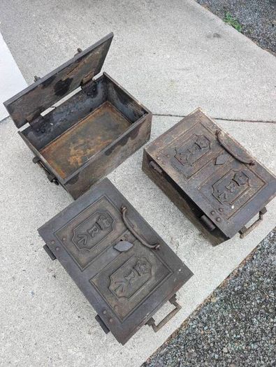 3x Antique Victorian Cast Iron Strong Boxes (c.1850) Heavy Duty and Rare