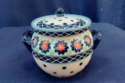 Polish pottery lidded sugar bowl