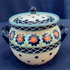 Polish pottery lidded sugar bowl