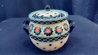 Polish pottery lidded sugar bowl