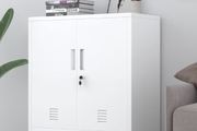 Metal Storage Cupboard with Locking Doors and Adjustable Shelf, Small Lockable Sideboard Buffet Cabinet for Home Office Hallway Entryway Living Dining Room White