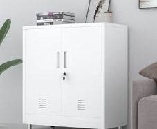 Metal Storage Cupboard with Locking Doors and Adjustable Shelf, Small Lockable Sideboard Buffet Cabinet for Home Office Hallway Entryway Living Dining Room White