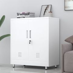 Metal Storage Cupboard with Locking Doors and Adjustable Shelf, Small Lockable Sideboard Buffet Cabinet for Home Office Hallway Entryway Living Dining Room White
