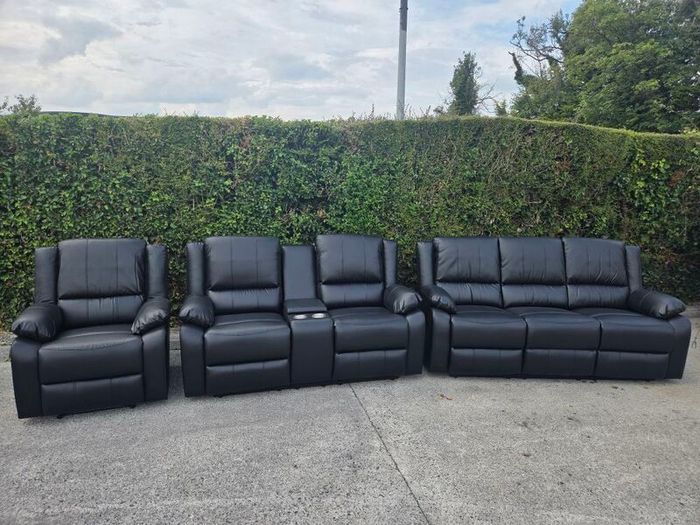 New 3+2+1 Grey Or Black Leather Recliner Sofa Sets