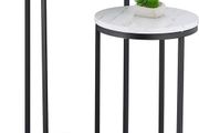 Nesting Tables, 2-Piece Set, 2 Sizes, Marble Effect, Metal Legs, Round, Living Room, for Sofa, White/Black