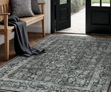 Vintage Black Rugs Living Room Washable Non Slip Large Area Rug 150x210cm Bedroom Kitchen Hall Lounge Office Dining Room Indoor Carpet Low Pile Big Carpets