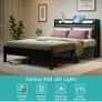 Double Bed Frame, 4FT6 Bed Frame Ergonomics Double with Charging Station and LED Lights, Heavy Duty Platform Full Bed with Fabric Storage Sloped Headboard, No Box Spring Needed, (Black) Image 7