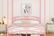 Canopy Bed Frame with Ornate European Style Headboard &amp; Footboard Sturdy Steel Perfectly Fits Your Mattress Easy DIY Assembly All Parts Included
