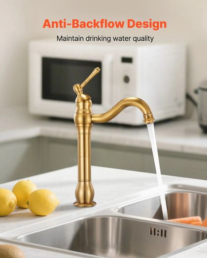 Single Handle Sink Faucet, Solid Brass Single Handle Kitchen Faucet, 1 or 3 Hole Kitchen Faucets with Push-Button Drain