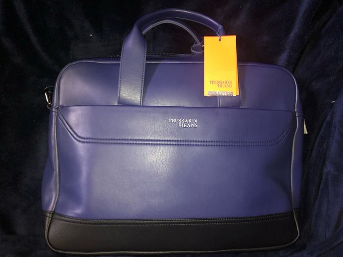 Trussardi Jeans leather business Brief Case shoulder travel Bag brand new with tag
