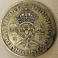 English 2 Shilling Coin 1945