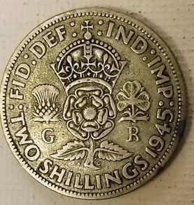 English 2 Shilling Coin 1945