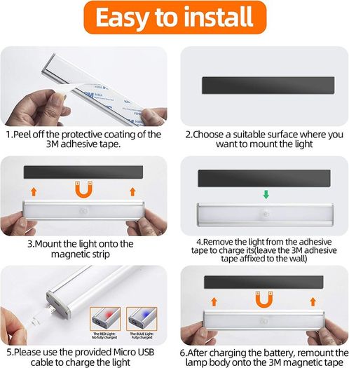 Wireless Under Cupboard Lights, 30-LED Motion Sensor Night Light,USB Rechargeable Under Cabinet Kitchen Lights with Magnetic Strip 600mAh Battery for Wardrobe, Closet, Stairs (3 Pack)