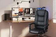 High-back ergonomic office swivel chair, executive seat with tilt function, PU leather gaming chair, supports up to 150kg(Black)