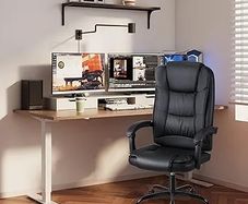 High-back ergonomic office swivel chair, executive seat with tilt function, PU leather gaming chair, supports up to 150kg(Black)