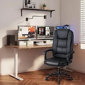 High-back ergonomic office swivel chair, executive seat with tilt function, PU leather gaming chair, supports up to 150kg(Black)
