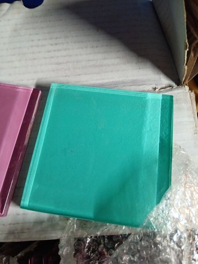 green / pink coloured glass tiles