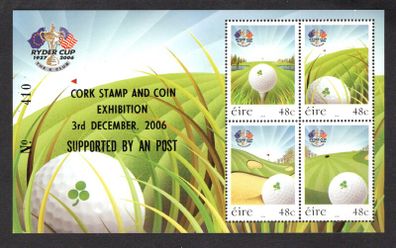 2006 Cork Stamp and Coin Exhibition 3rd December 2006 Exhibition Miniature Sheet on Ryder Cup (Golf) Commemorative Stamps Miniature Sheet Mint Never Hinged (MNH)