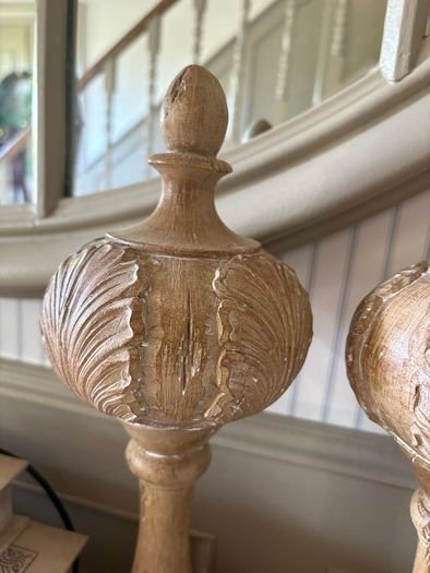 New 37cm high wood effect pumpkin finial with whitewash finish