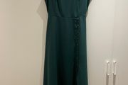 Rihoas Green Boat Neck Cutout Back Midi Dress