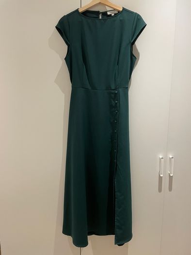 Rihoas Green Boat Neck Cutout Back Midi Dress