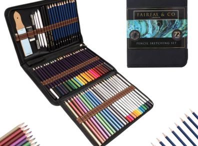 72 Piece Pencil Sketching Set with Portable Case | Premium Quality Drawing Pencils Artists Drawing and Sketching Pencil Set with Case Shading & Colouring Pencils Set Art Tool Kit (FREE POSTAGE)